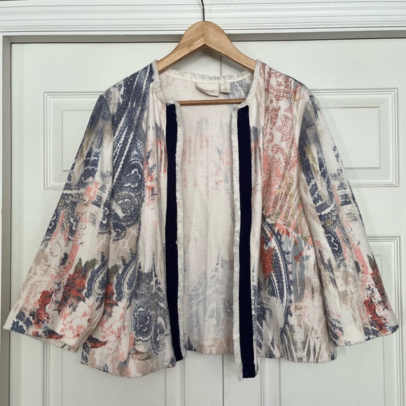 {Chico's} Watercolor Print Textured Jacket in Cream - Women's 3 (XL) - Picture 3 of 11